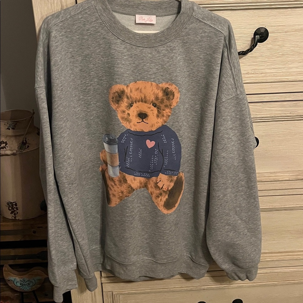 Pink Lily Gray Teddybear Sweatshirt